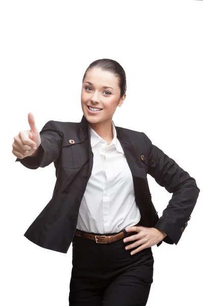 Jonge vrolijke zakenvrouw op wit — Stockfoto