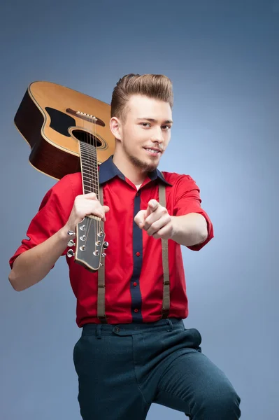 Retro guitar player — Stock Photo, Image