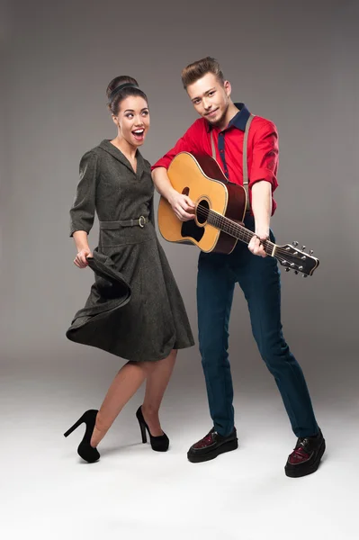 Young dancing retro couple — Stock Photo, Image