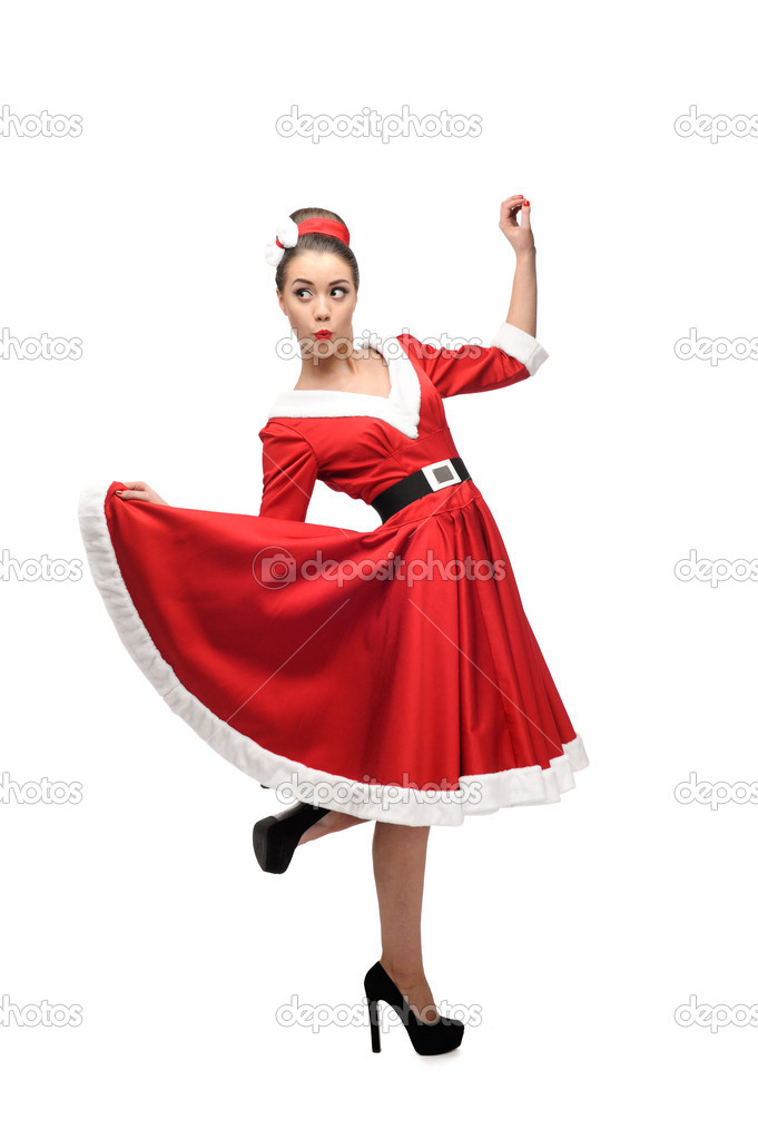 Cheerful dancing retro girl