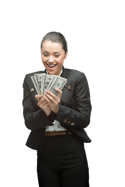 Businesswoman holding money — Stock Photo, Image