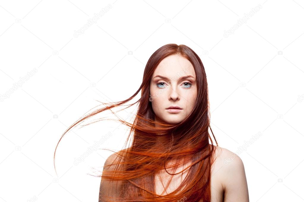 Beautiful red haired with windy hair