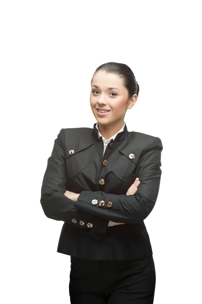 Ung, lystig forretningskvinne i hvitt – stockfoto