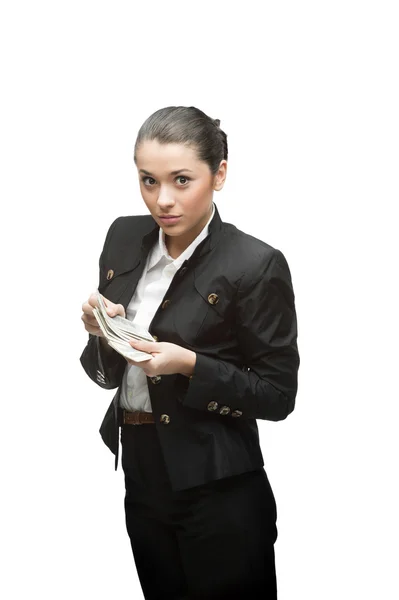 Businesswoman holding money — Stock Photo, Image