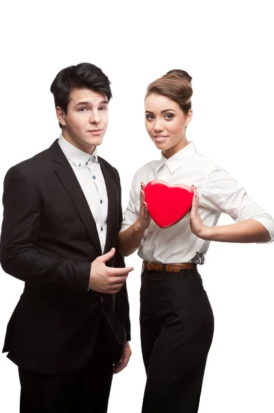 Young happy business holding red Valentine — Stock Photo, Image