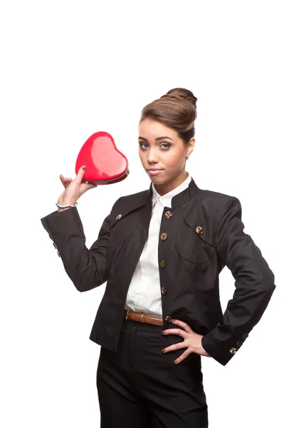 Jeune femme d'affaires heureuse le jour de la Saint-Valentin — Photo