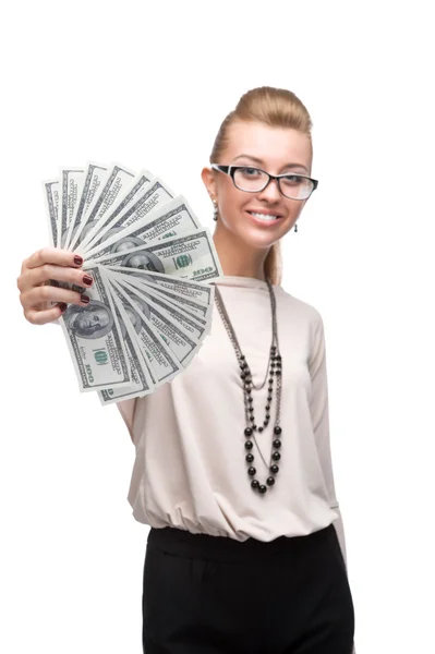 Businesswoman holding money — Stock Photo, Image