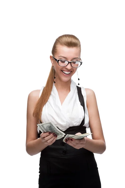 Femme d'affaires comptant l'argent — Photo