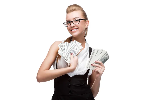 Businesswoman holding money — Stock Photo, Image