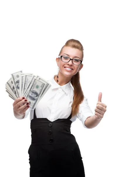 Bizneswoman gospodarstwa pieniądze — Zdjęcie stockowe