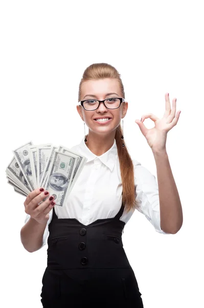 Businesswoman holding money — Stock Photo, Image