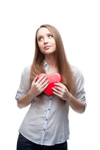 Affärskvinna anläggning hjärta — Stockfoto