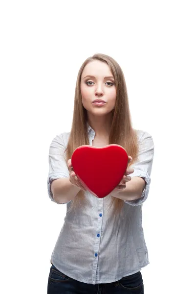 Businesswoman holding heart — Stock Photo, Image