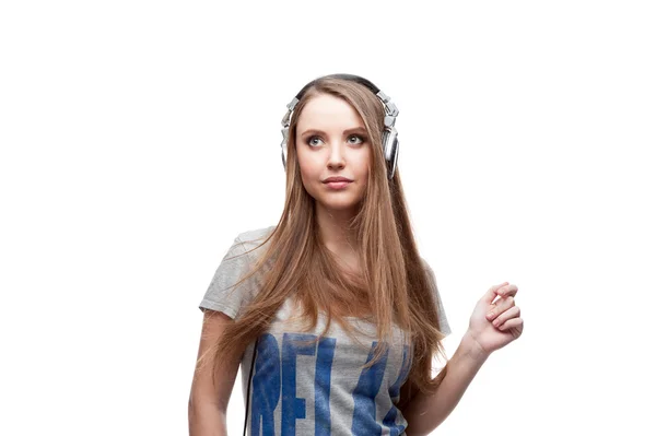 Příležitostné hudební dívka na bílém pozadí — Stock fotografie
