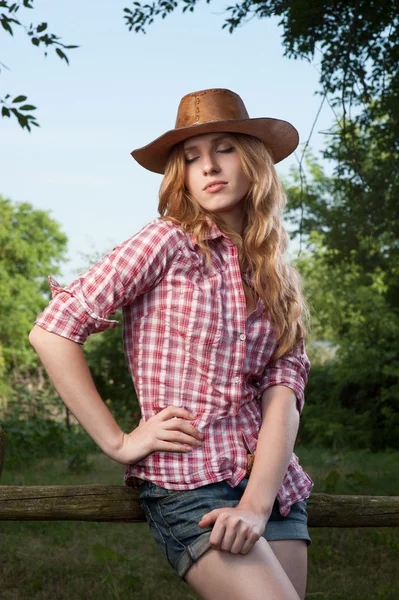 Červené vlasy cowgirl — Stock fotografie