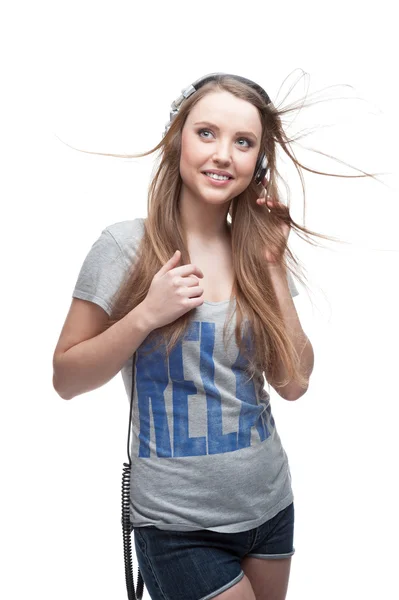 Casual music girl on white — Stock Photo, Image