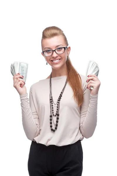 Geschäftsfrau im Besitz von Geld — Stockfoto