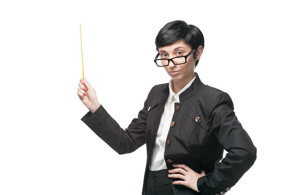 businesswoman holding pointer