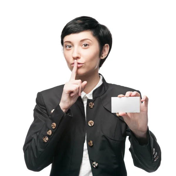 Businesswoman holding business card — Stock Photo, Image