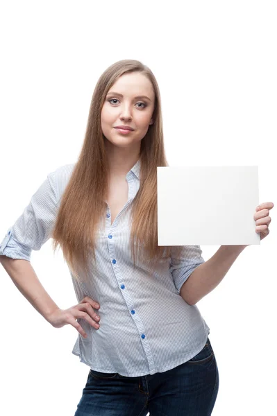 Zakenvrouw bedrijf teken — Stockfoto