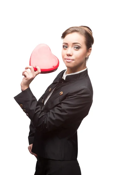 Junge glückliche Geschäftsfrau am Valentinstag — Stockfoto