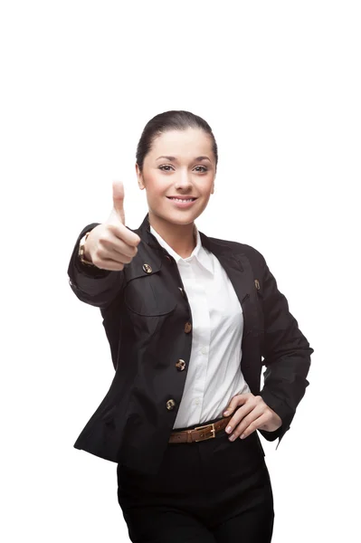 Young cheerful businesswoman on white — Stock Photo, Image