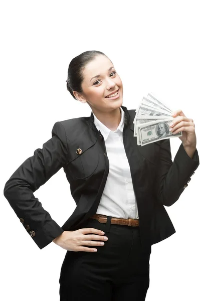 Businesswoman holding money — Stock Photo, Image