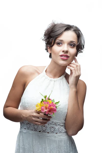 Zmysłowy młoda kobieta z kwiatem — Zdjęcie stockowe