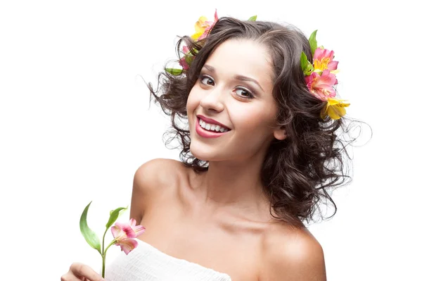 Young woman with flower — Stock Photo, Image