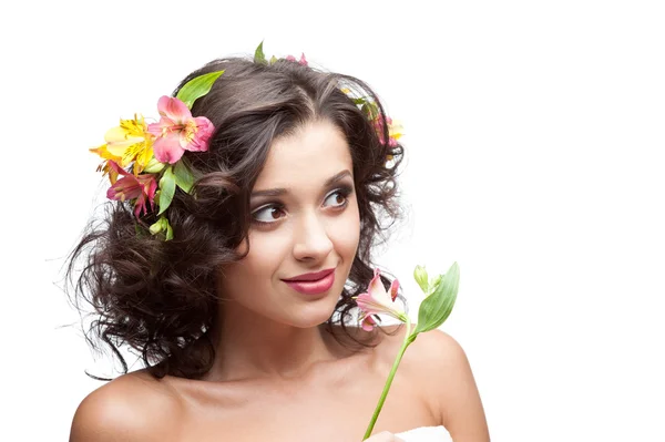 Young woman with flower — Stock Photo, Image