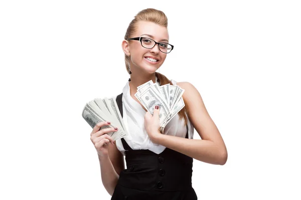 Businesswoman holding money — Stock Photo, Image