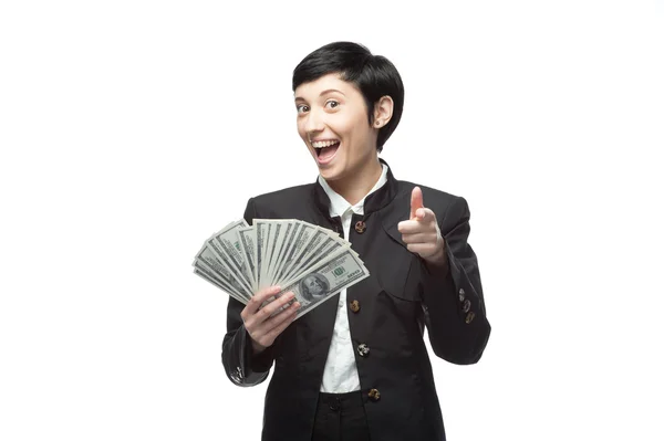 Business woman holding money — Stock Photo, Image