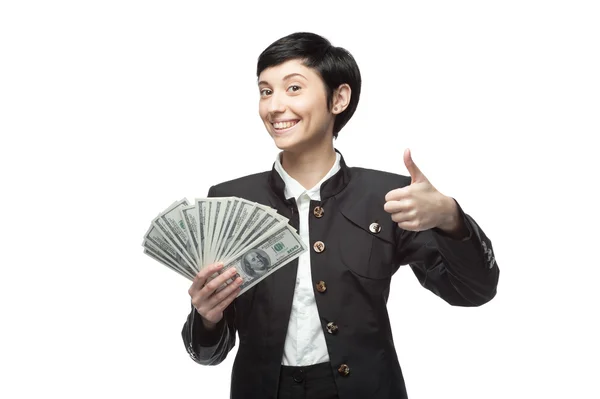 Iş kadını holding para — Stok fotoğraf