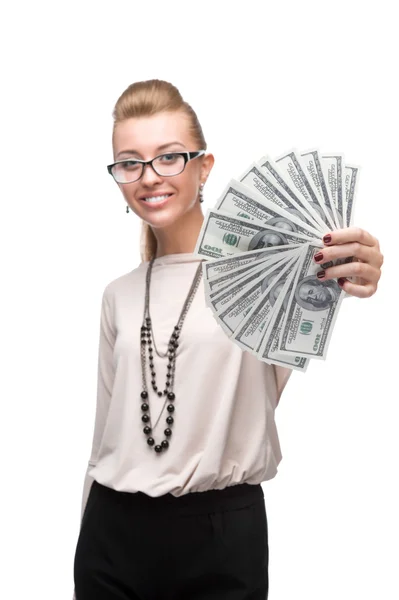 Attrayant femme d'affaires tenant de l'argent — Photo