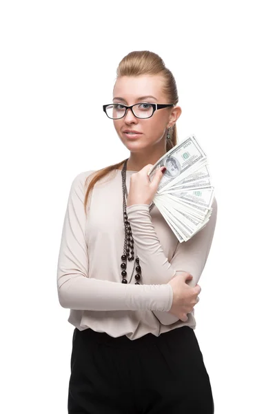 Привлекательная деловая женщина с деньгами — стоковое фото