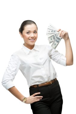 neşeli genç işkadını holding para