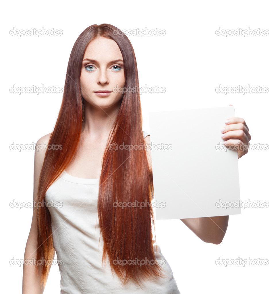 attractive red girl holding sign