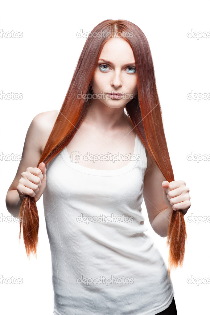 attractive red girl holding her hair