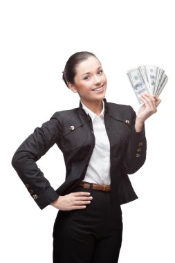 neşeli genç işkadını holding para