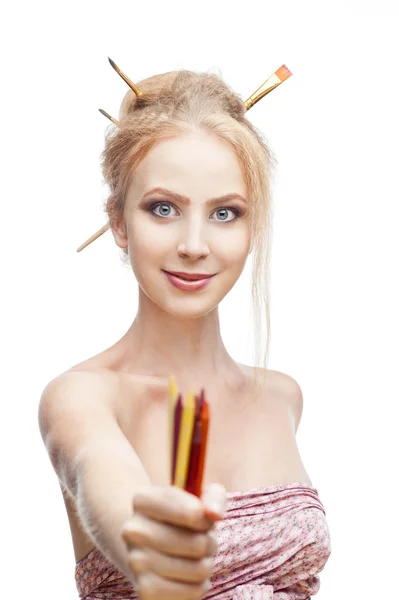 Cheerful painter girl — Stock Photo, Image