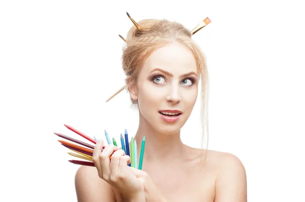 Cheerful painter girl — Stock Photo, Image