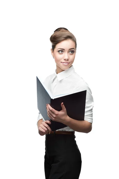 Businesswoman holding book — Stock Photo, Image