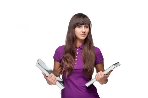 Girl holding books — Stockfoto