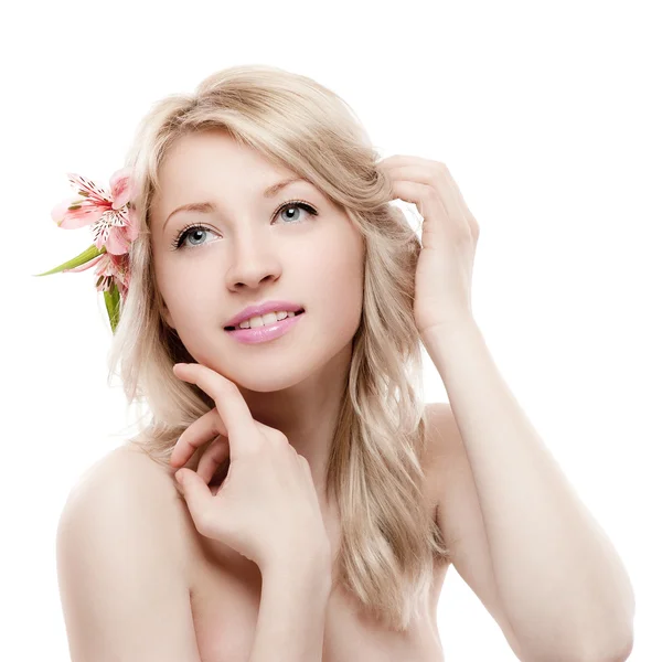 Blond girl with flower — Stock Photo, Image