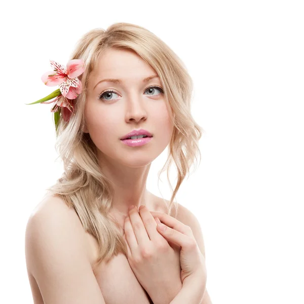 Blond girl with flower — Stock Photo, Image