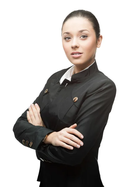 Young cheerful businesswoman on white — Stock Photo, Image