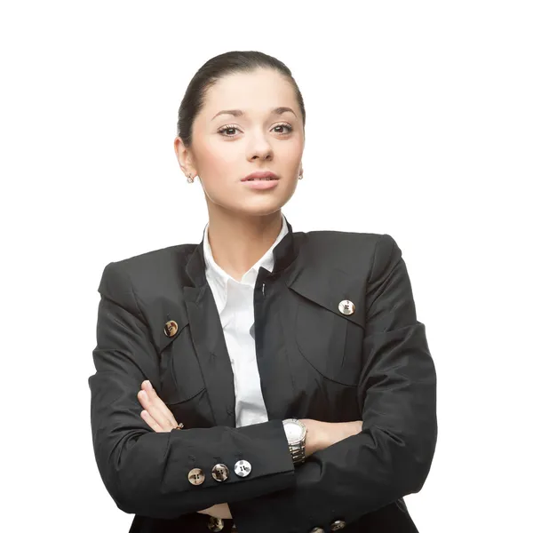 Young cheerful businesswoman on white — Stock Photo, Image