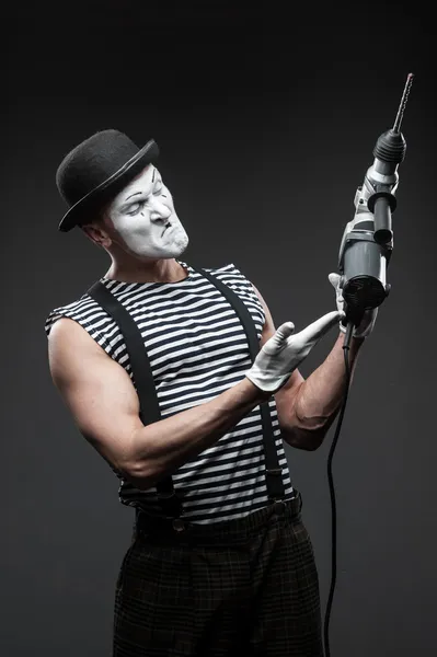 Mime with hammer drill — Stock Photo, Image