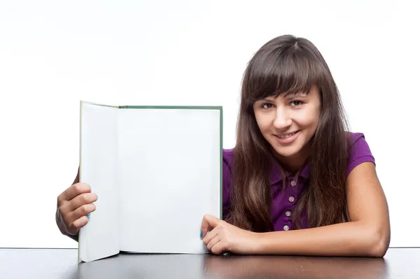 Attractive caucasian smiling girl holding book — Stock Photo, Image