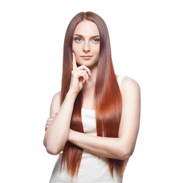 Thoughtful red woman — Stock Photo, Image